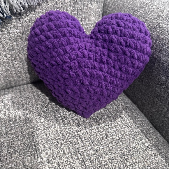 Super soft, deep, purple heart pillow. Handmade, plush Valentine’s heart. - Picture 6 of 6